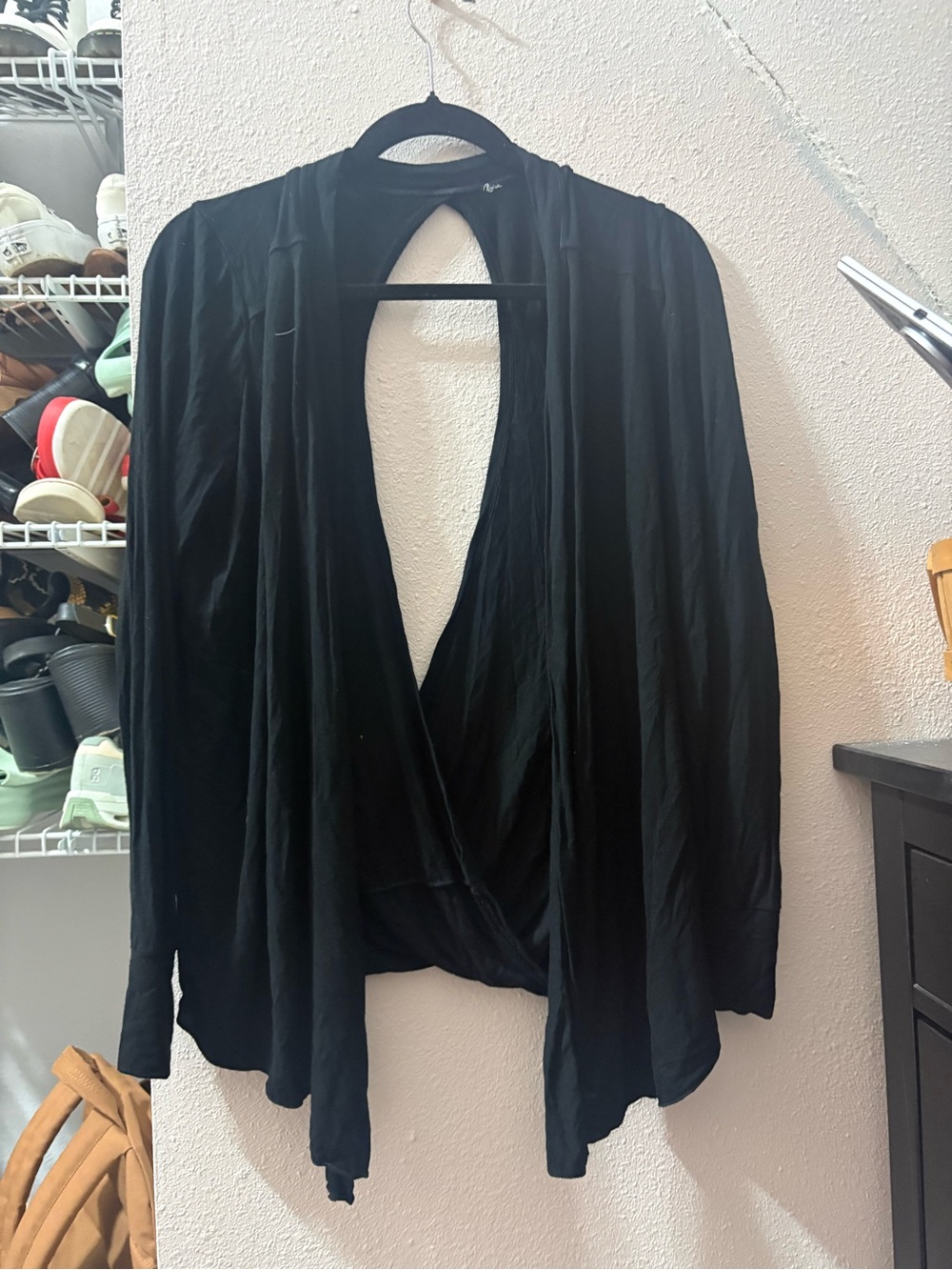 Black Women's Open-Front Draped Long-Sleeve Top